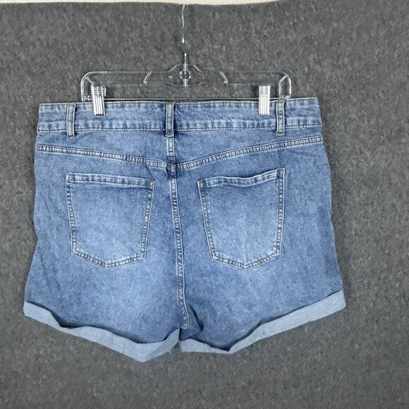 BloomChic Denim Shorts Womens 16 Blue Distressed Rolled Hem Mid Rise Stretch Poc - Picture 14 of 16